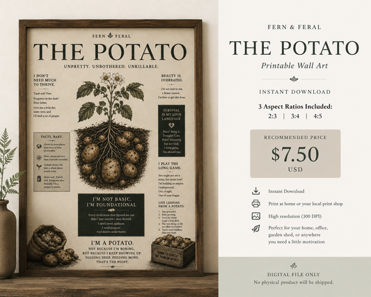 Funny Potato Wall Art Printable | Vintage Botanical Gardener Poster