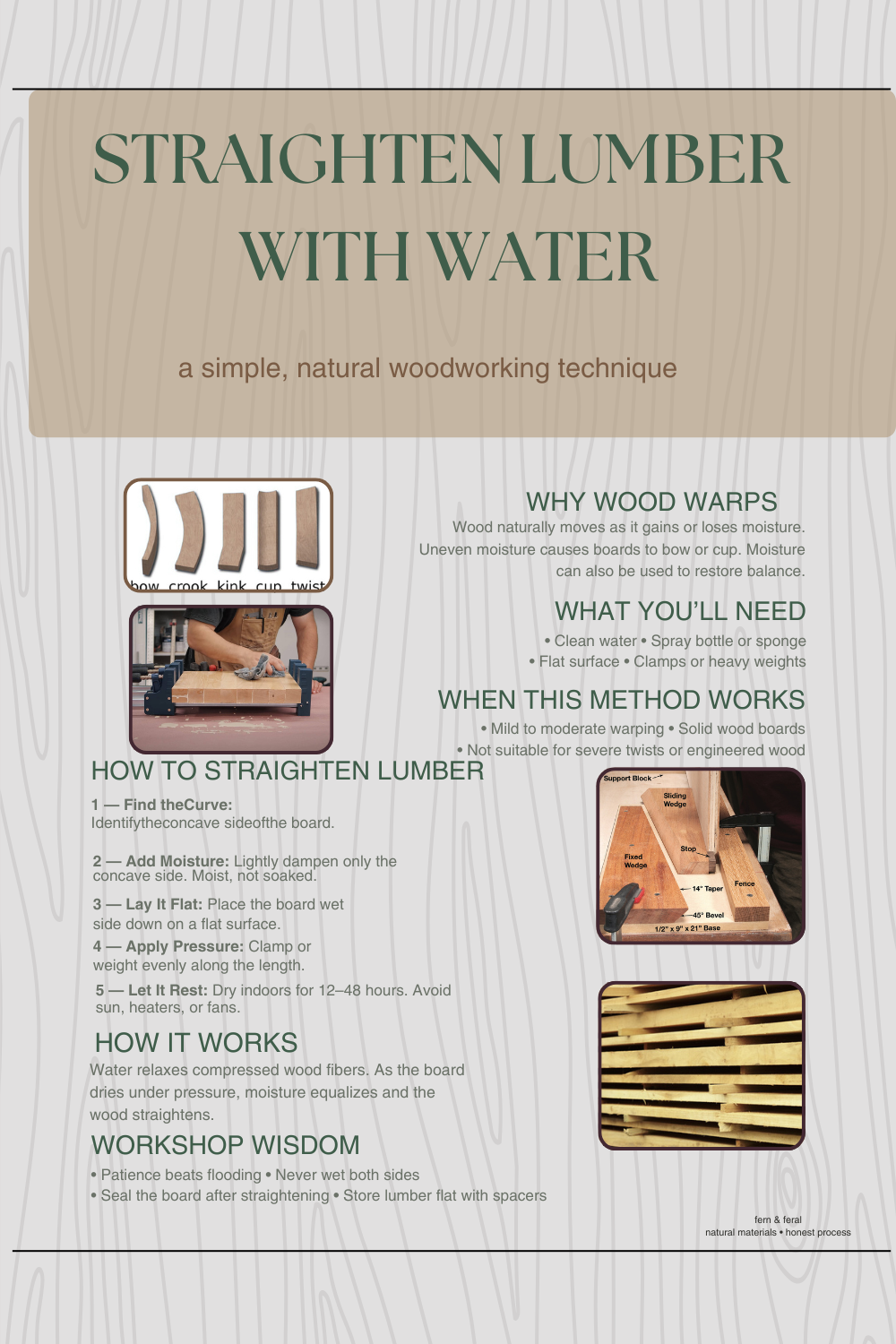 Straightening Warped Lumber Workshop Poster (Printable PDF)
