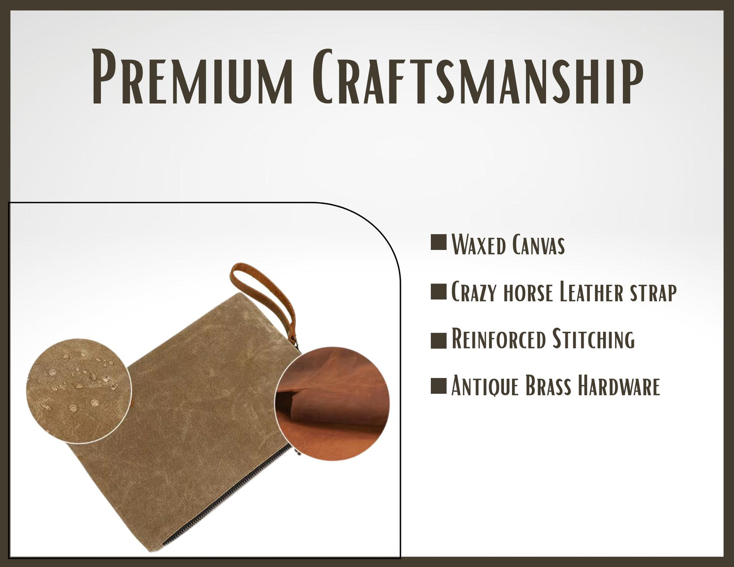 Personalized Waxed Canvas Everyday Pouch | Custom Engraved Leather Zipper Bag | Travel Organizer | EDC Bag | Toiletry Kit | Hiking | Gift