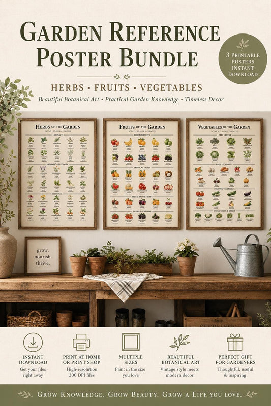 Herb Fruit Vegetable Garden Posters Set | Botanical Gardening Wall Art | Homestead Printable Bundle | Cottagecore Decor