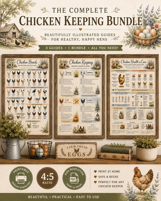 Chicken Coop Printable Wall Art Set | Chicken Breeds Poster | Chicken Care Guide | Chicken Health Poster | Farmhouse Coop Decor | Homestead