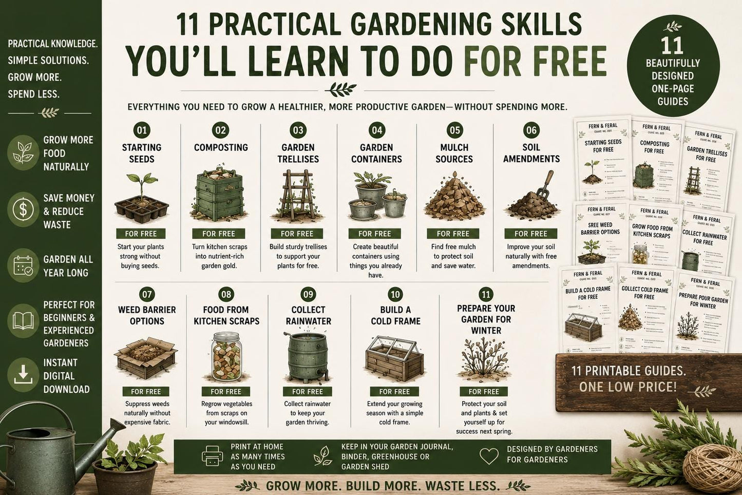 Gardening Printable Bundle | One-Page Guides PDF | Beginner Gardening Planner, Homestead & Vegetable Garden Reference | Instant Download