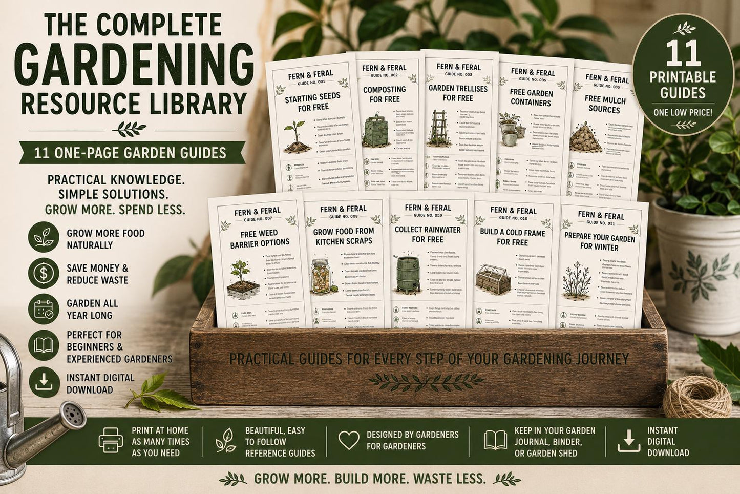 Gardening Printable Bundle | One-Page Guides PDF | Beginner Gardening Planner, Homestead & Vegetable Garden Reference | Instant Download